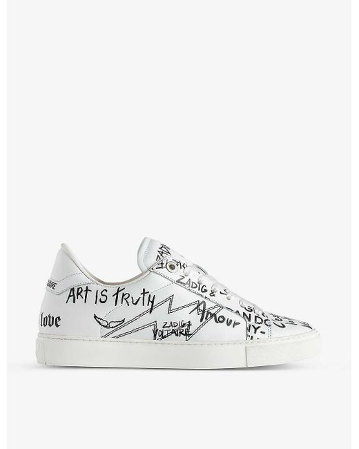 Zadig & Voltaire White La Flash Branded-text Leather Trainers