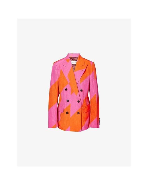 Dries Van Noten Red Double-Breasted Striped Cotton-Blend Blazer