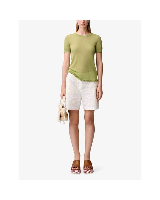 Claudie Pierlot Green Ruffle-Hem Semi-Sheer Knitted Top