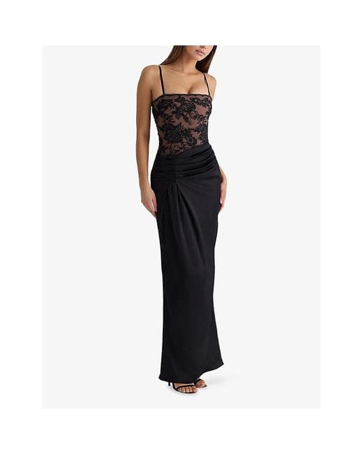 House Of Cb Black Eliette Embellished Lace Maxi Dress