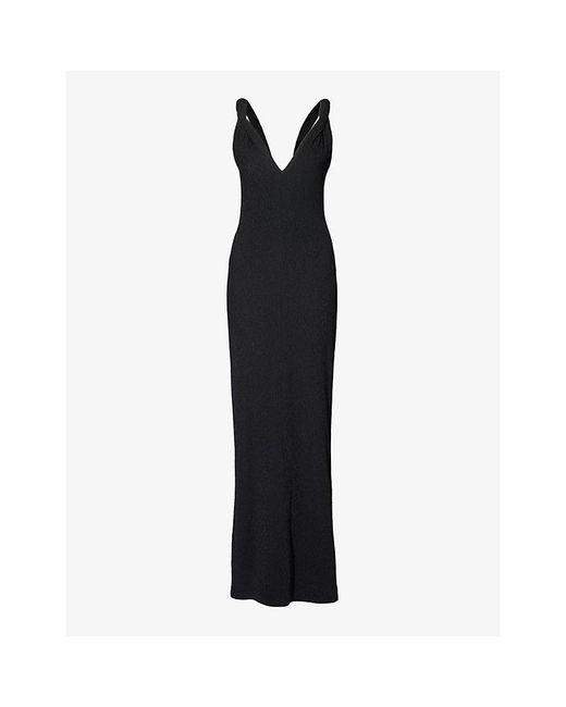 Givenchy Black Twist-strap V-neck Stretch-woven Maxi Dress