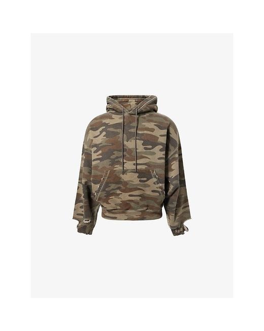 Cole Buxton Green Camouflage Distressed Cotton-Jersey Hoody for men