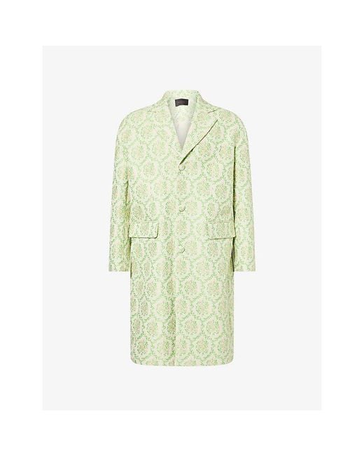 Simone Rocha Green Boxy Duster Jacquard Cotton-Blend Coat for men