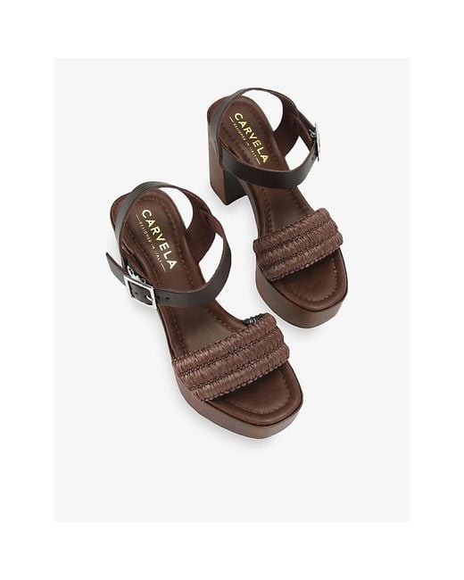 Carvela Kurt Geiger Brown Sassari Leather And Raffia Heeled Sandals