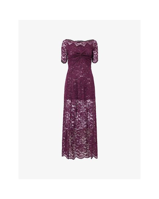 Rabanne Purple Layered Lace Woven Midi Dress