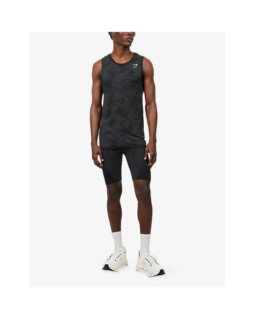 GYMSHARK Black Geo Seamless Stretch-Woven Tank Top for men