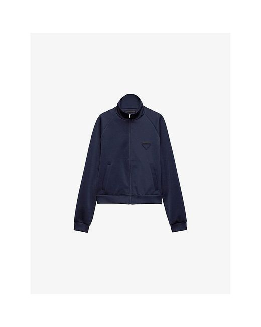 Prada Blue Triangle-Logo Zip Tech-Knit Jacket for men