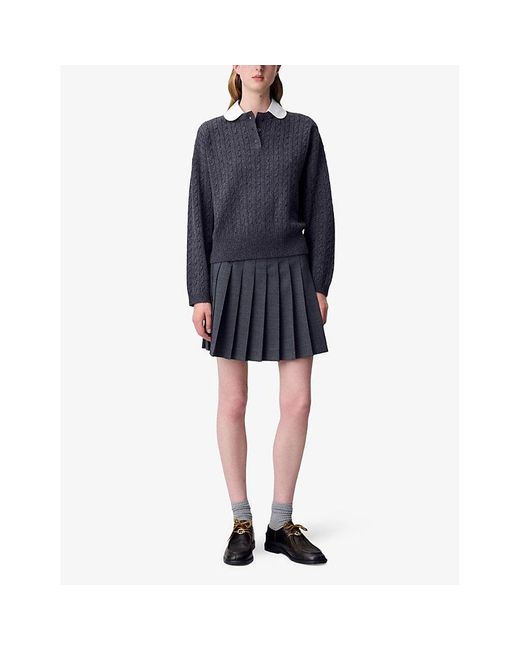 Claudie Pierlot Blue Peter Pan-Collar Cable-Knit Wool And Cashmere Jumper