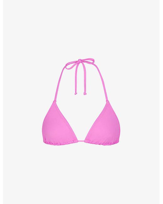 Skims Pink Signature Swim Triangle Padded Stretch Recycled-nylon Bikini Top