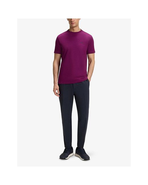 Boss Purple Logo-Embroidered Short-Sleeve Stretch-Cotton T-Shirt for men