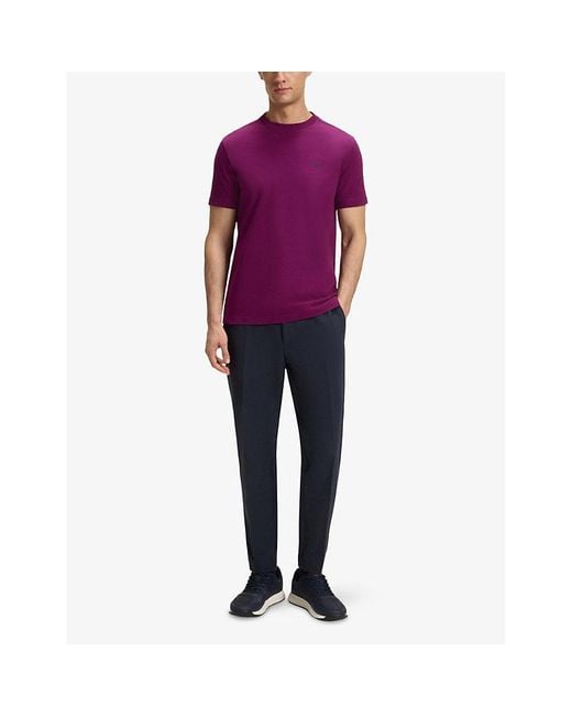Boss Purple Logo-Embroidered Short-Sleeve Stretch-Cotton T-Shirt for men