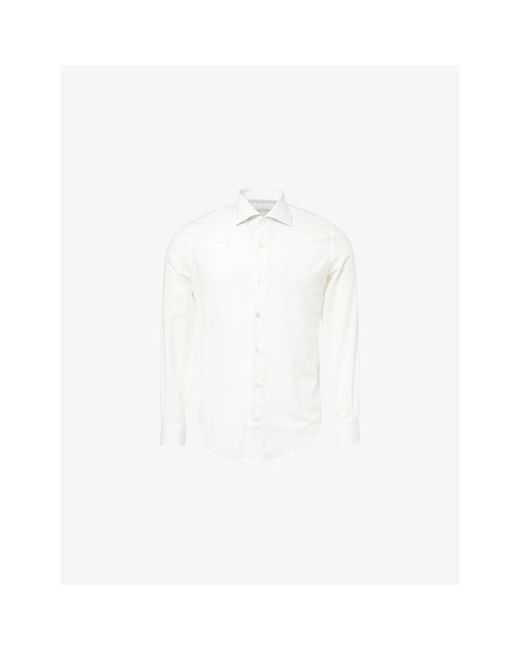 Eleventy White Long-Sleeve Cotton-Linen Shirt for men