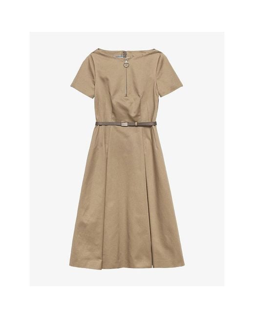 Prada Natural Chino Zipper Cotton Midi Dress