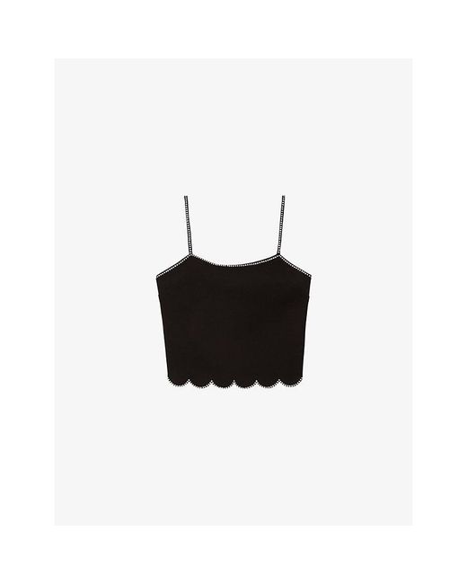 The Kooples Black Embellished Scalloped-Hem Woven Cami Top