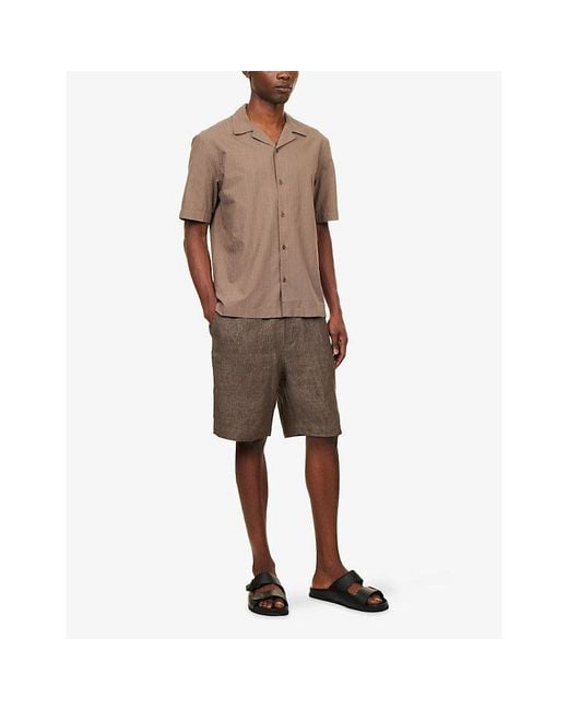 Sunspel Brown Tonal-Stripe Short-Sleeve Cotton Shirt for men