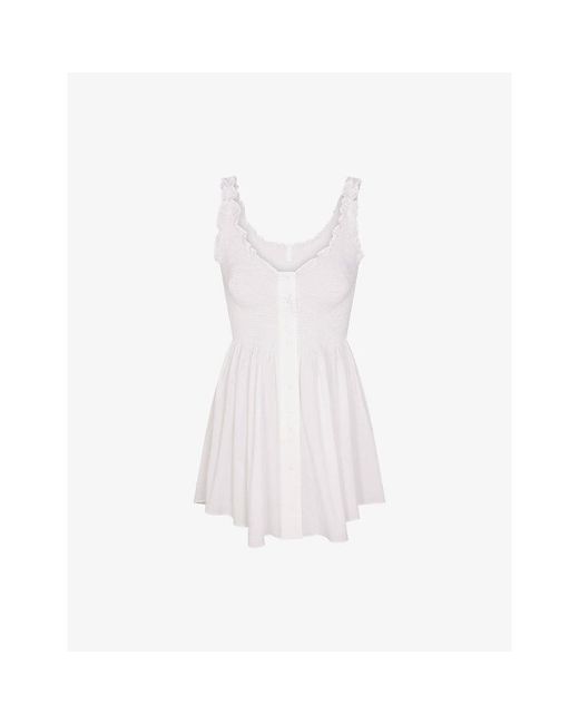 Skims White Poplin Apparel Smocked Cotton-Blend Mini Dress