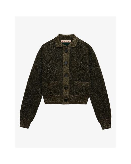 Marni Black Metallic-Weave Knitted Virgin-Wool Cardigan