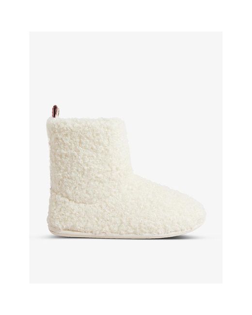 Ted Baker Hamlei Logo-brand Borg-fleece Slipper Booties in Natural | Lyst