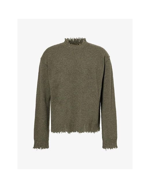 Uma Wang Green Long-Sleeve Raw-Edge Cashmere Jumper for men
