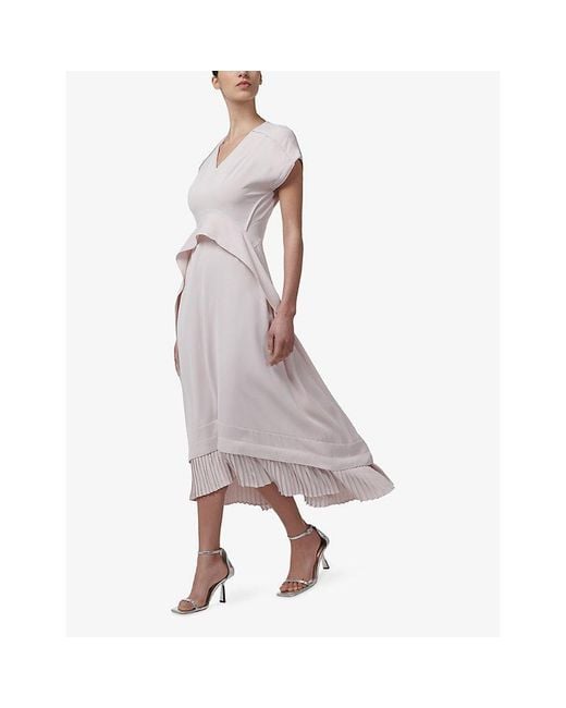 eem Purple Curved-Frill Pleated-Hem Woven Midi Dress