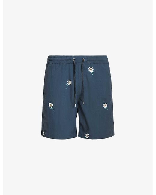 AllSaints Blue Daisical Floral-print Elasticated-waist Woven Swim Shorts for men