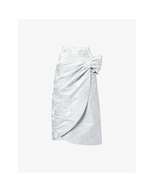 Simone Rocha White Flower Sash Jacquard Wioven Midi Skirt