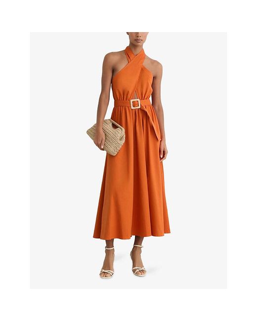Reiss Orange Rowe Halterneck Sleeveless Stretch-Cotton Midi Dress