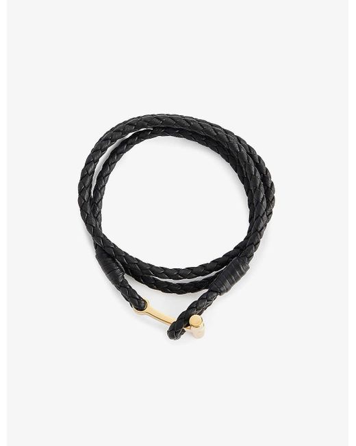 Tom Ford Black Braided T-bar Leather Bracelet X for men