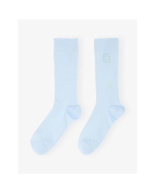 Sandro Blue Logo-Embroidered Ribbed Cotton-Blend Socks