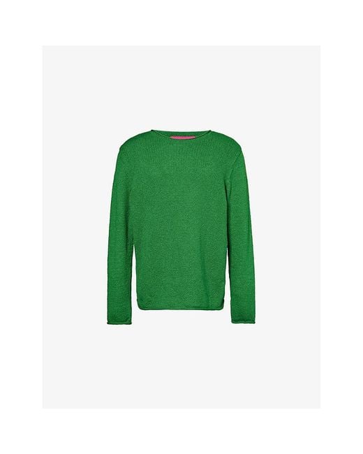 The Elder Statesman Green Solid Roll Crewneck Cotton-knit Jumper X for men