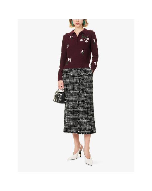 Erdem Gray P Tweed Midi Skirt