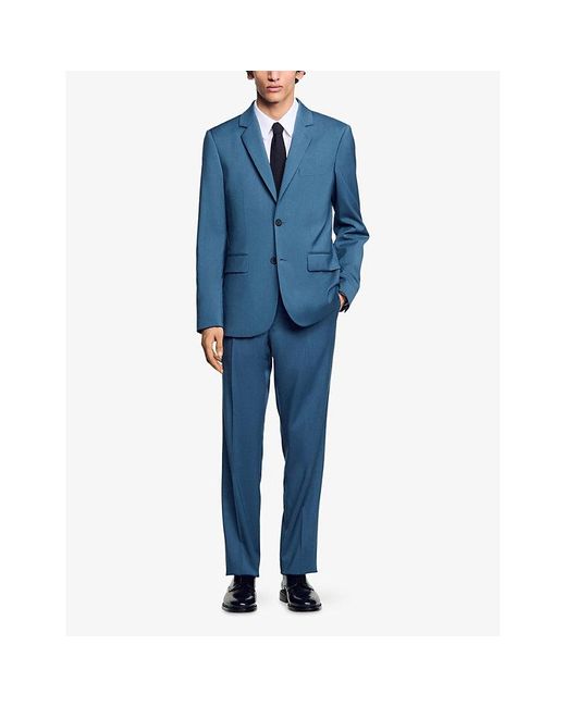 Sandro Blue Single-Breasted Notch-Lapel Wool Blazer for men