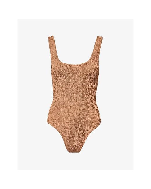 Hunza G White Square-Neck Seersucker Swimsuit
