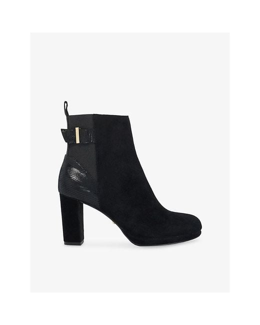 Dune Black Olens Suede Heeled Ankle Boots