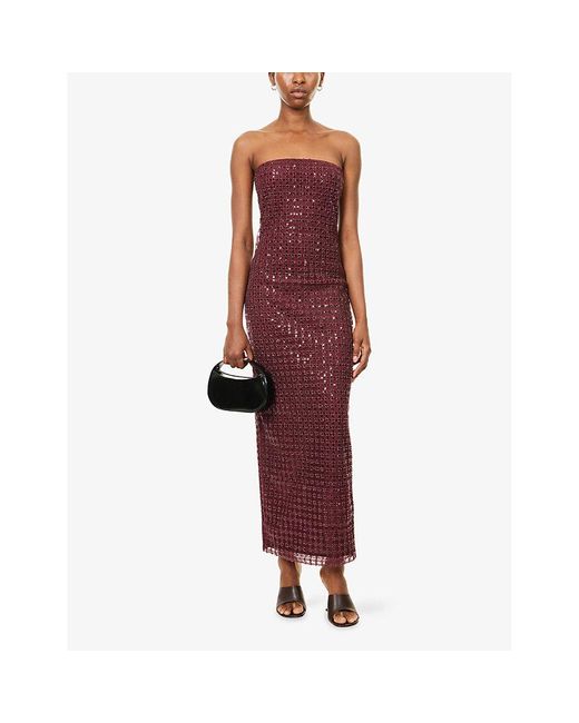 ROTATE BIRGER CHRISTENSEN Yuliana Sequin-Embellished Mesh Maxi Dress in Red  | Lyst