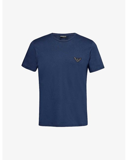 Emporio Armani Blue Logo-embroidered Relaxed-fit Cotton-jersey T-shirt X for men