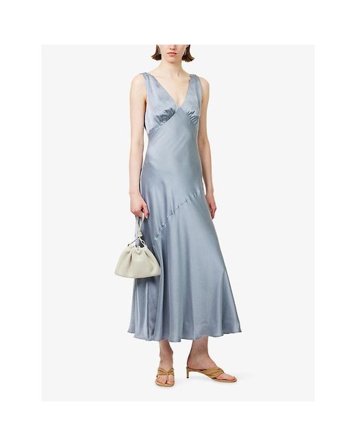 Dissh Blue Mila V-Neck Silk Midi Dress