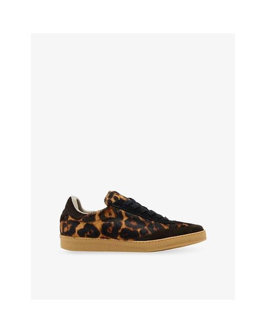 AllSaints Brown Thelma Leopard-Print Calf-Hair Low Top Trainers