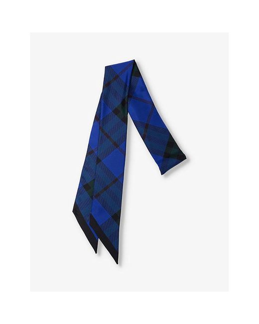 Burberry Blue Check-pattern Silk Scarf