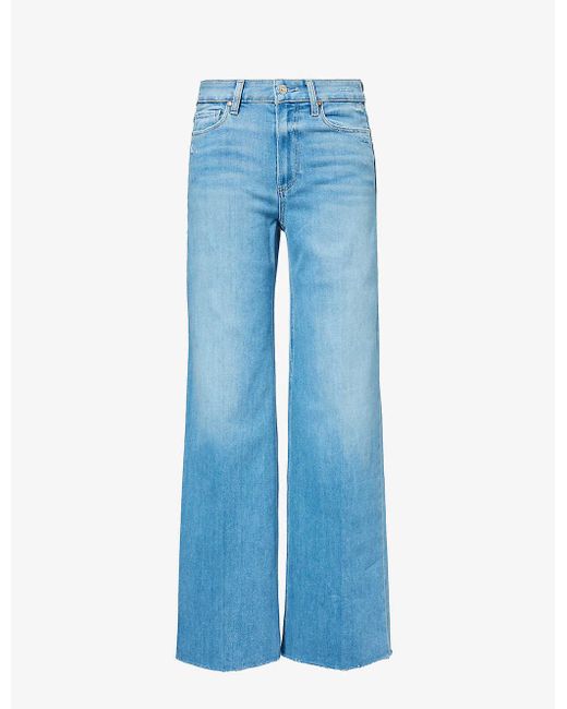 PAIGE Blue Anessa Straight-leg Raw-hem High-rise Stretch-denim Jeans