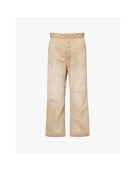 Polo Ralph Lauren Natural Brand-Patch Distressed Wide-Leg Cotton Trousers for men