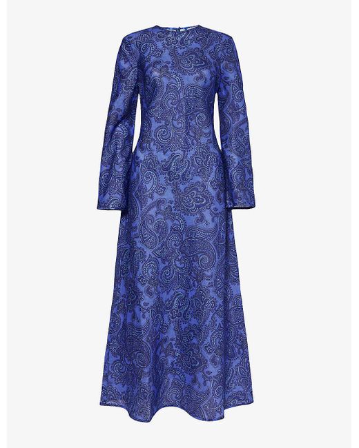 Zimmermann Blue Ottie Paisley-print Linen Maxi Dress