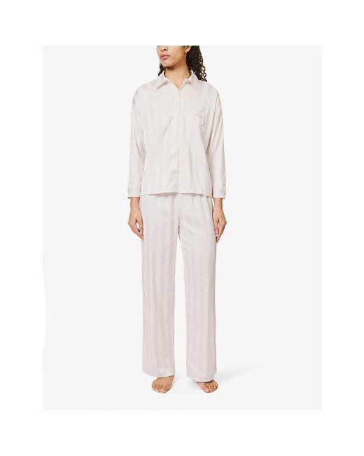 Lounge Underwear White Striped Relaxed-Fit Stretch-Recycled Polyester Pyjama Trousers