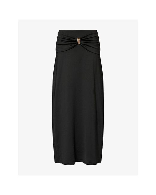 4th & Reckless Black Lyra Knot-Front Stretch-Woven Midi Skirt