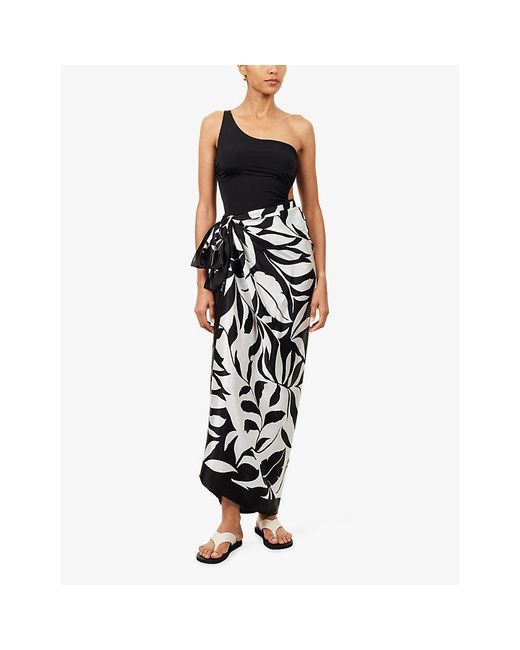 Max Mara Black Spuma Printed Silk Sarong