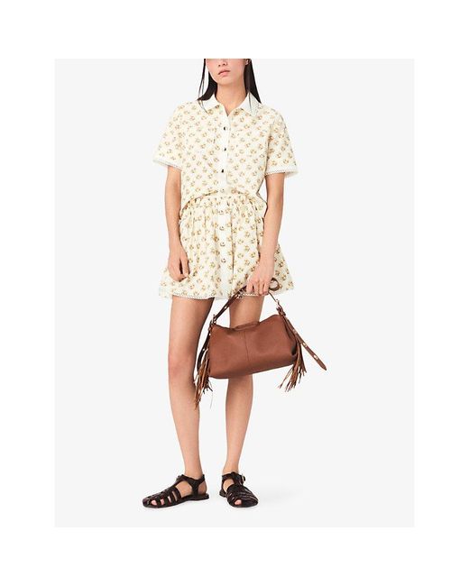 Maje Natural Floral-Print Short-Sleeved Lyocell-Blend Shirt