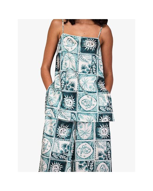 Ro&zo Blue Zodiac-Print Longline Camisole Top