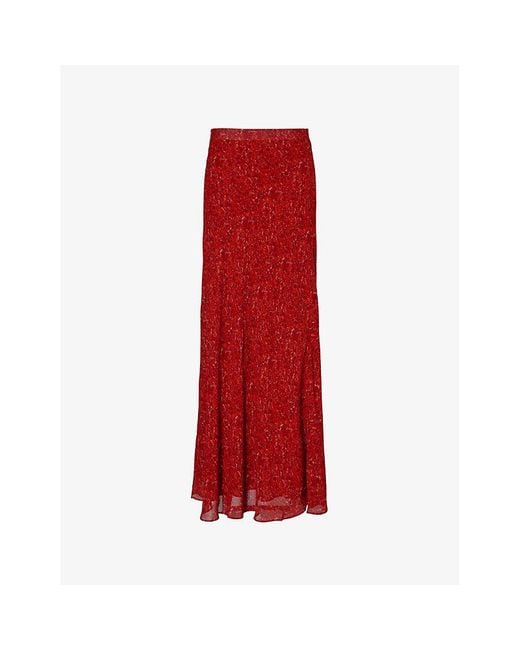 Reformation Red Bella Floral-Print Woven Maxi Skirt