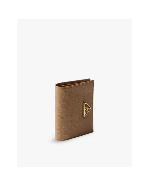 Prada Brown Logo-Plaque Small Saffiano Leather Wallet