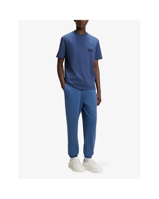 HUGO Blue Brand-Print Short-Sleeve Cotton T-Shirt for men